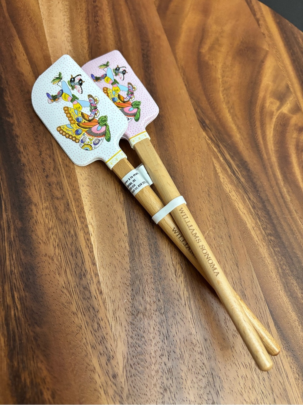 Williams Sonoma Pink and White Butterfly Wooden Small Spatulas NEW